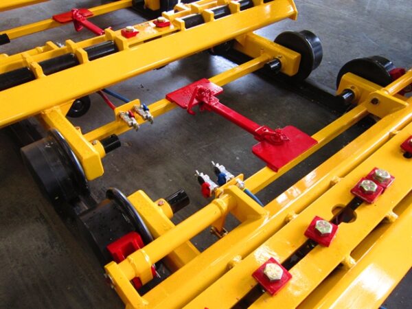 Two Nordco Mini Rail Trains connected together and mounted on a rail